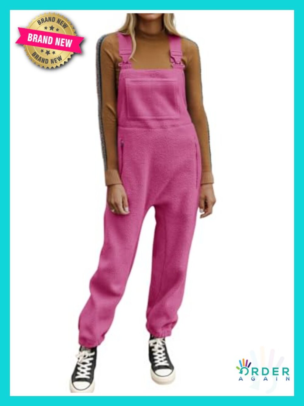 Women's Fleece Winter Overalls Loose Casual Jumpsuit with Pockets